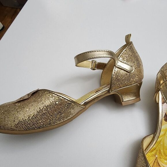 H&M Girls Disney Beauty Beast Belle Elegant Gold Glitter Heels Shoes Size 12 - Picture 14 of 14